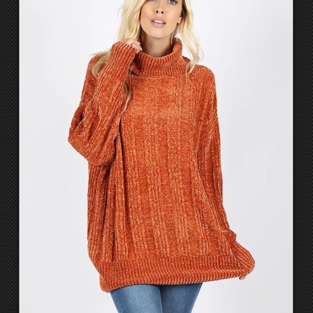Cable Knit Chenille Turtleneck Oversize Sweater